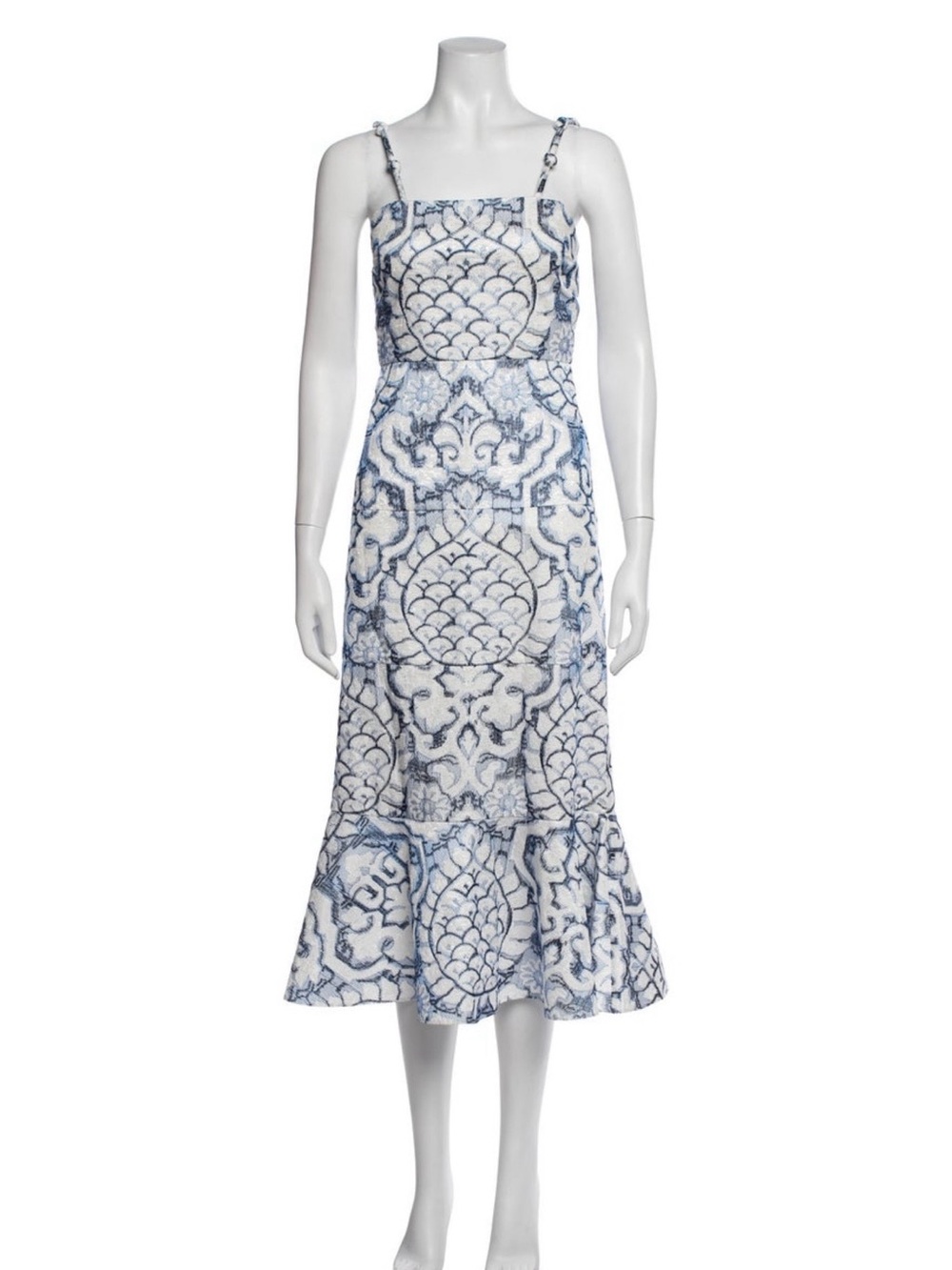 Alexis White and Blue Patterned Maxi Dress